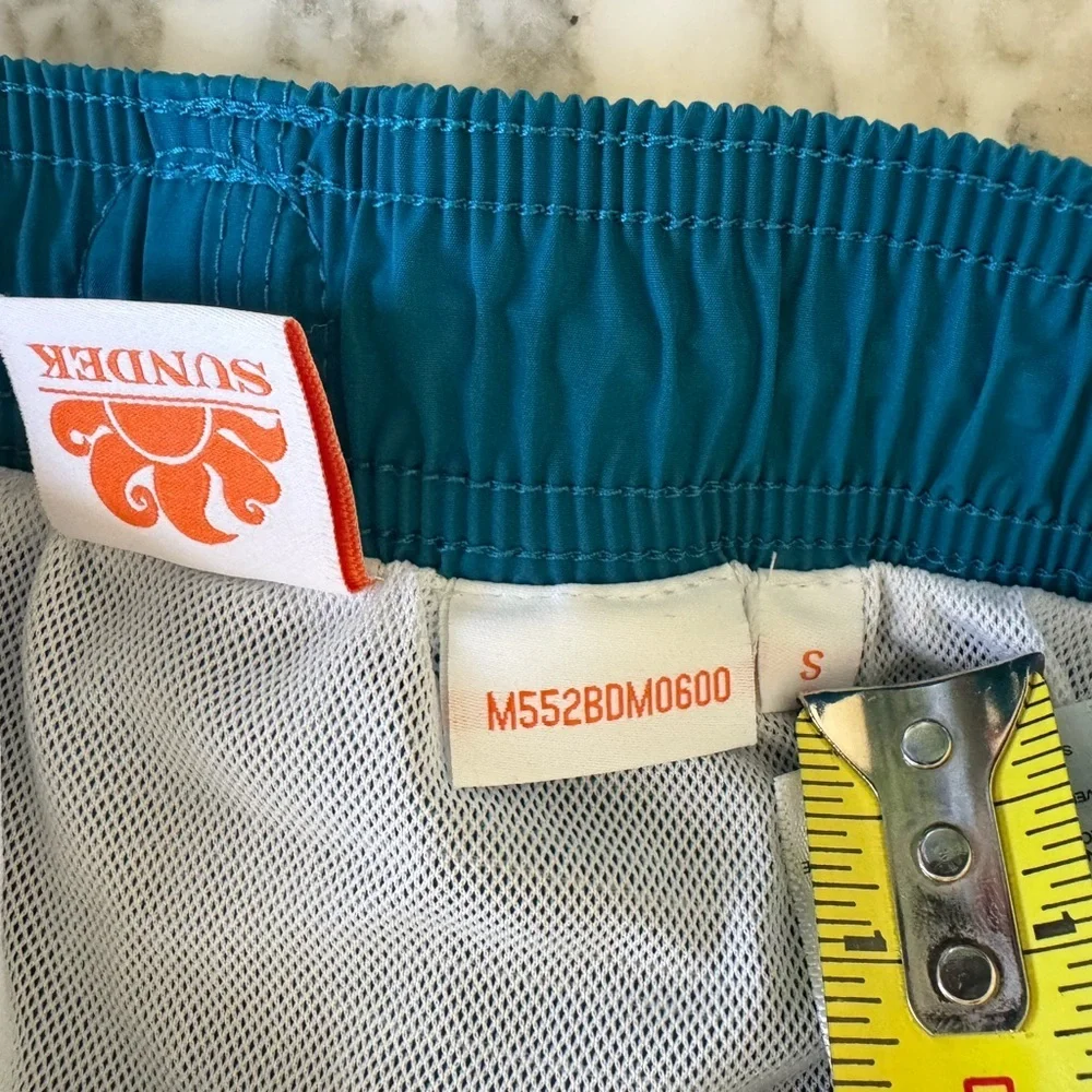 NWOT SUNDEK stretch waist Peacock Blue Nylon Sz S‎ Swim Trunks Shorts